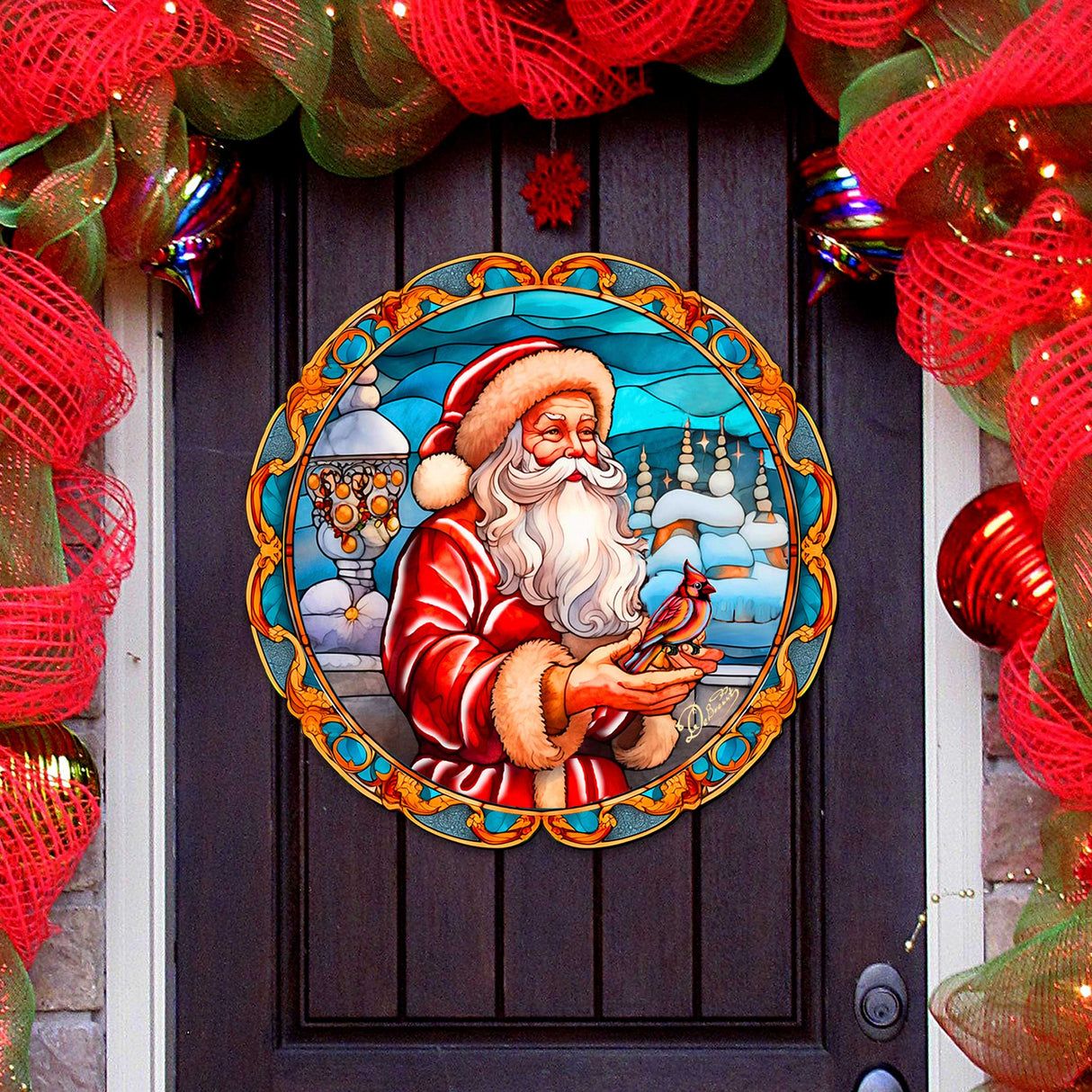 Decoración navideña para puerta de Papá Noel con cardenal rojo de G. Debrekht - Decoración de muñeco de nieve de Papá Noel - 8652807H