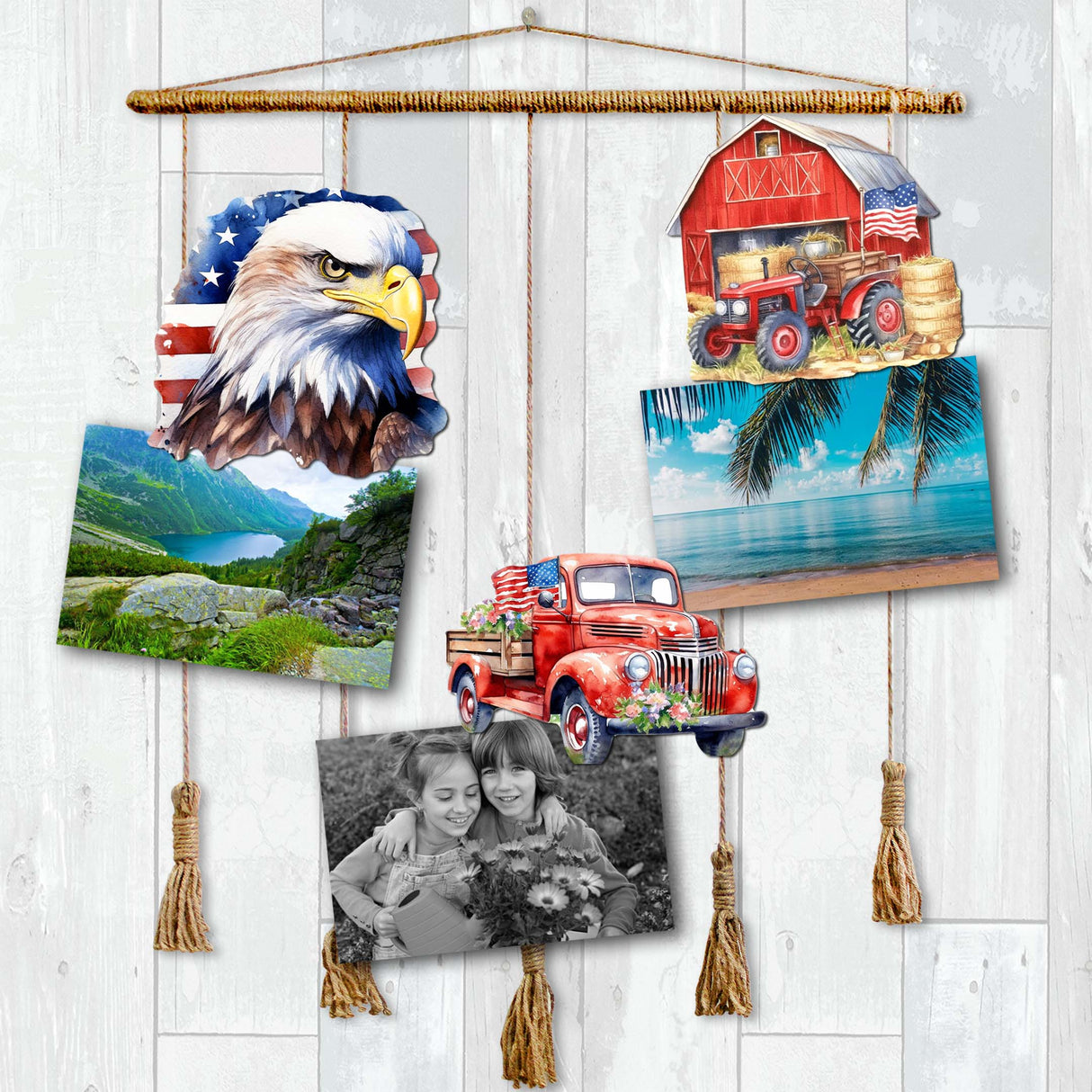 American flag Decorative Wooden Clip-on Ornaments Set of 3 by G. Debrekht - Patriotic Decor - 8091002C-S3