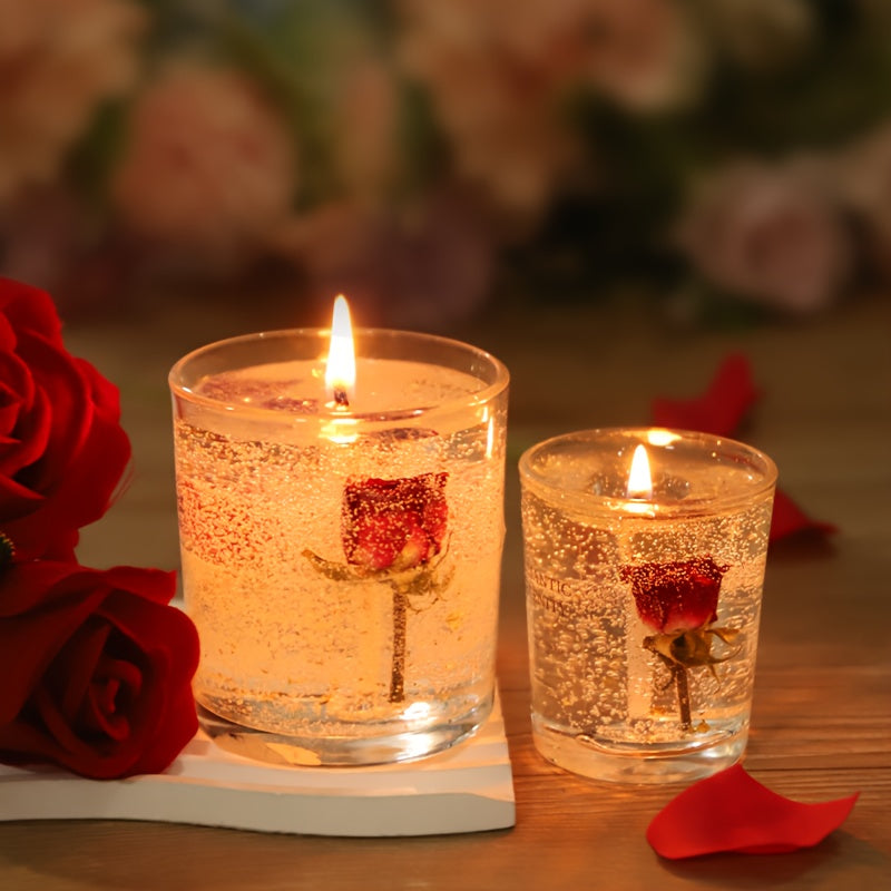 Vela perfumada de gelatina de rosa para aromaterapia, ambiente romántico, ideal para cumpleaños, San Valentín, aniversarios, Acción de Gracias y Navidad. 1 unidad, cera de soja en frasco de vidrio.