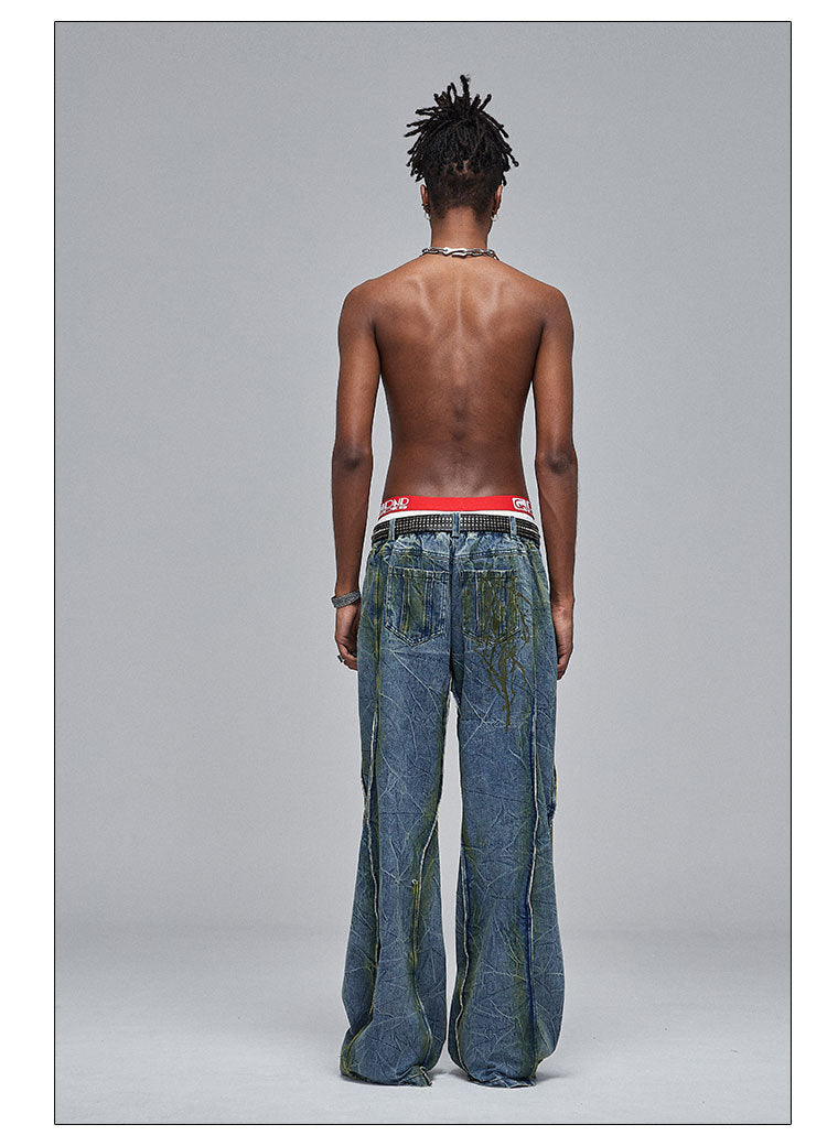 American Street Dirtyfit Heavy Industry Washed Distressed Wide Leg Jeans Design Sense - Lootquake