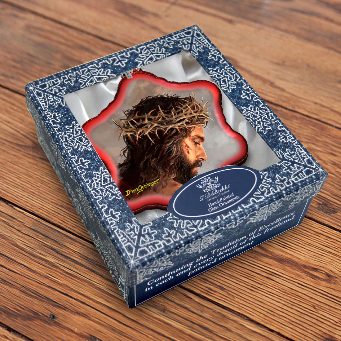 Father Forgive Them Snowflake Glass Ornament by D. Gelsinger - Christmas Santa Snowman Decor - 754-103-DG