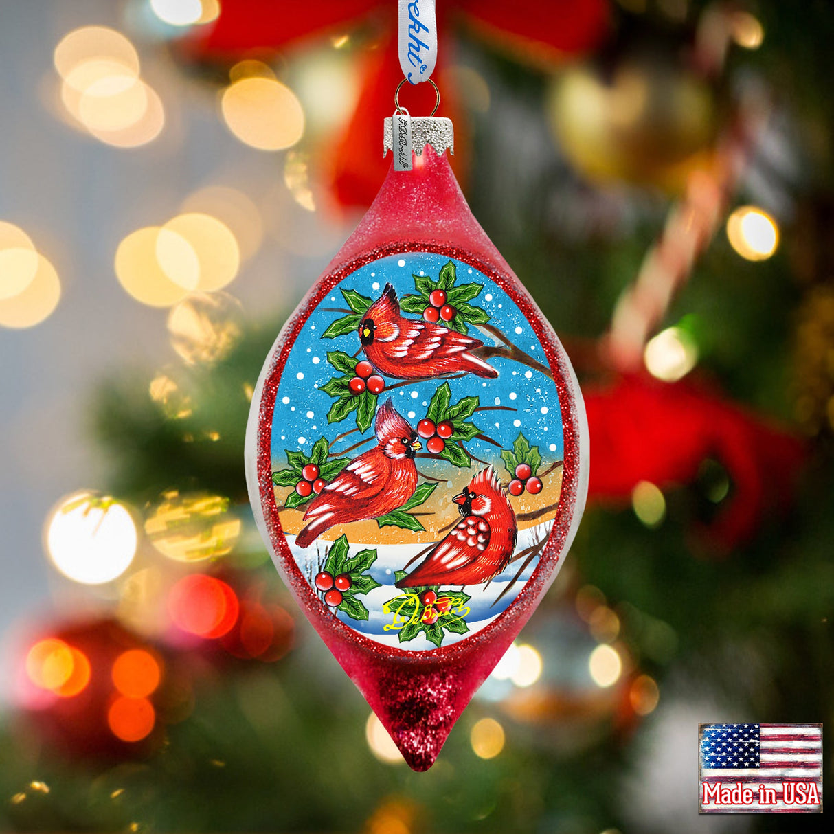 Cardinal Friends Drop Glass Ornament by G. DeBrekht - Christmas Décor - 757-037