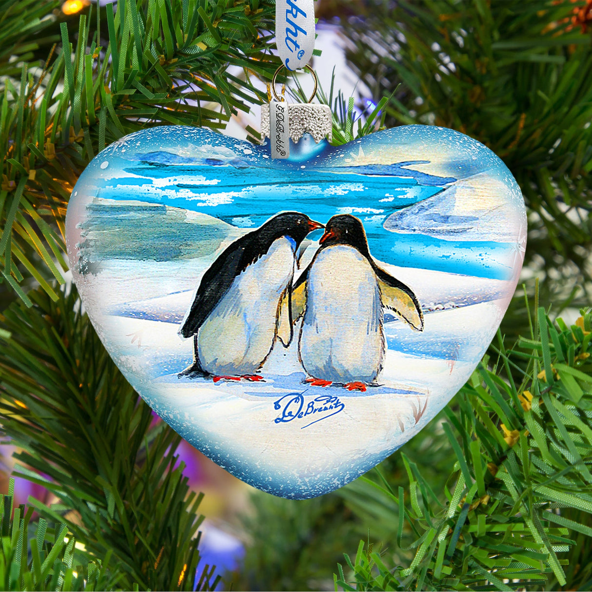 Adorno de cristal con forma de corazón de Penguins Pals de G. DeBrekht - Decoración navideña con temática de vida silvestre - 73431