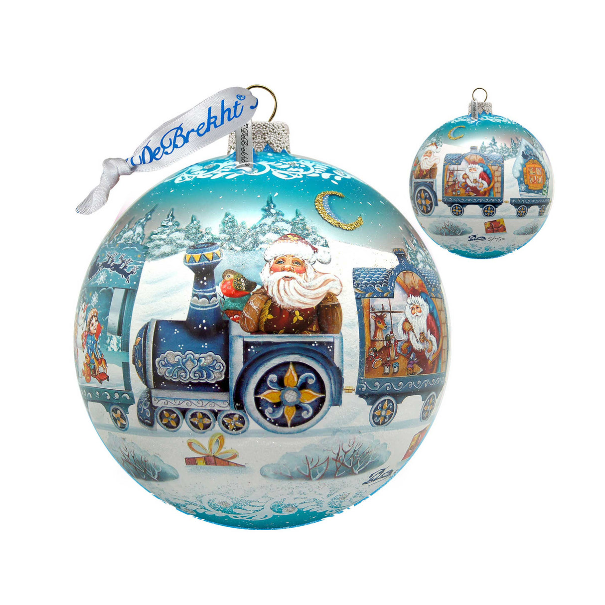 Adorno de bola de cristal de tren expreso, edición limitada, de G. DeBrekht - Decoración navideña de Papá Noel y muñeco de nieve - 73873B