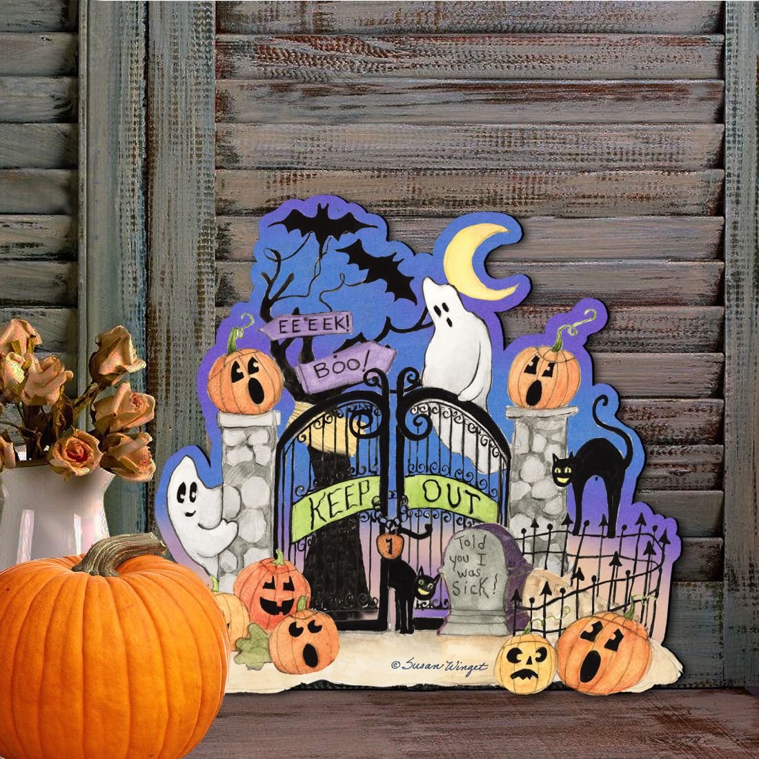 Decoración de puerta con escena de Halloween de Susan Winget - Decoración de Halloween con temática de Acción de Gracias - 8471205H-SW