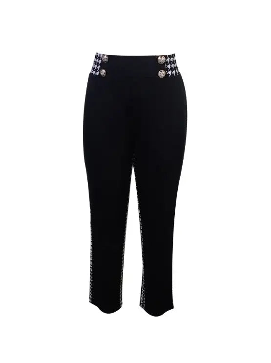 Ladies' Solid Color Herringbone Button Fashionable Slimming Casual Pants - Lootquake