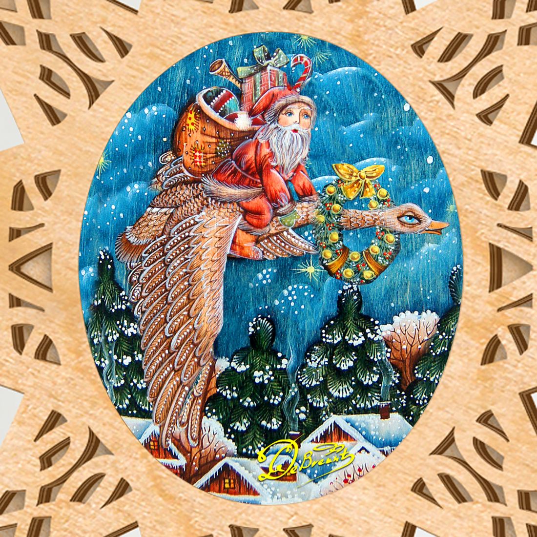 Adorno para árbol de Navidad con forma de Papá Noel y ganso de G.DeBrekht - Decoración navideña con muñeco de nieve de Papá Noel - 89492