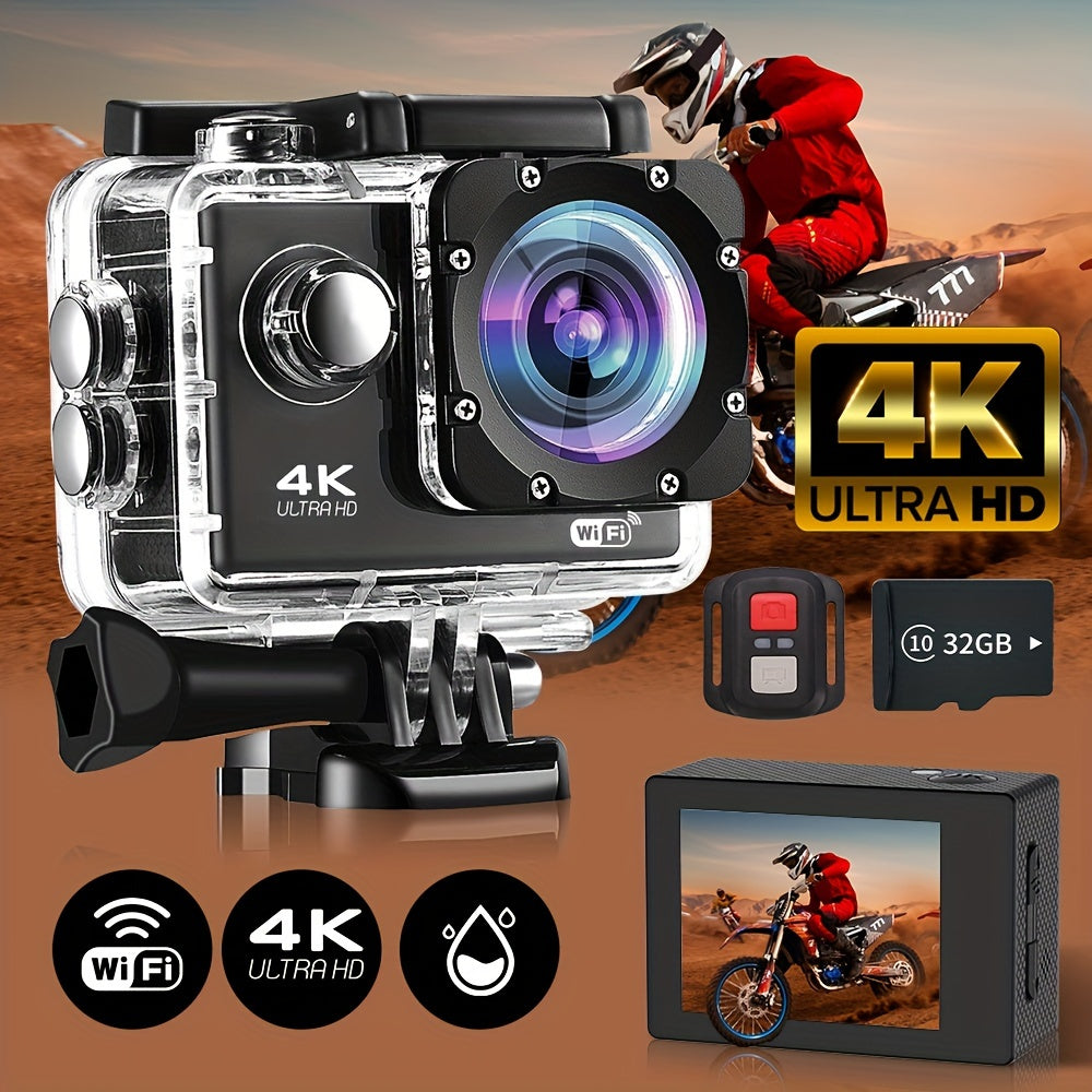 4K Ultra HD Action Camera - WiFi, 2.4GHz Wireless Wristband Remote Control, 32GB Card, Wide Angle Lens, Remote Operation - Perfect For Skiing, Mountaineering, Outdoor Sports, Gift Giving, Awaken Your Outdoor Adventure Experie