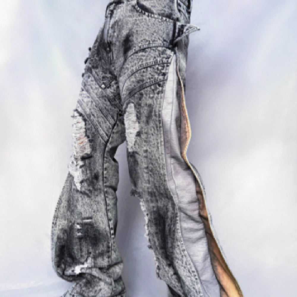 Washing Destroys Fashion Deconstruction Design Patchwork Pants - Lootquake