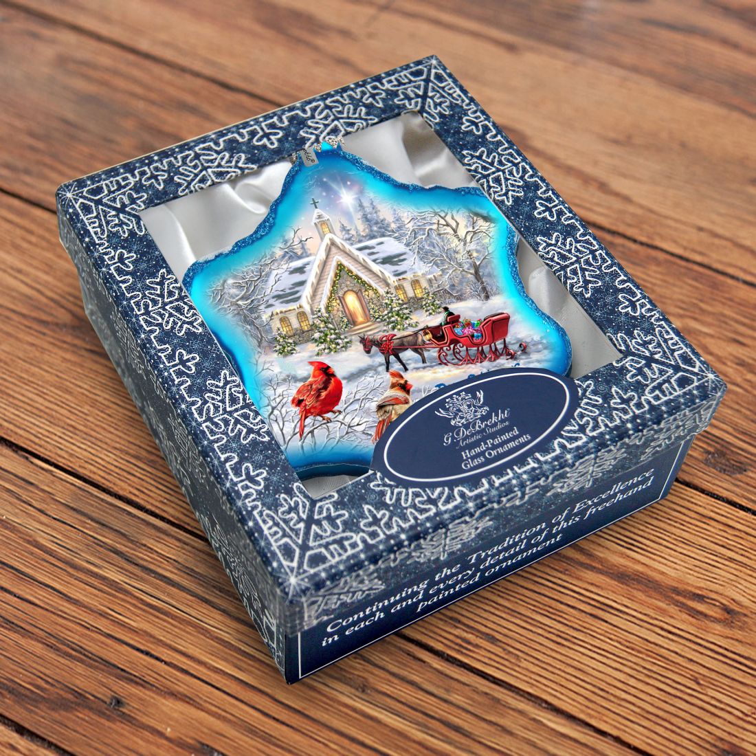 Adorno de cristal con forma de copo de nieve en forma de trineo de D. Gelsinger - Decoración navideña de Papá Noel y muñeco de nieve - 754-104-DG