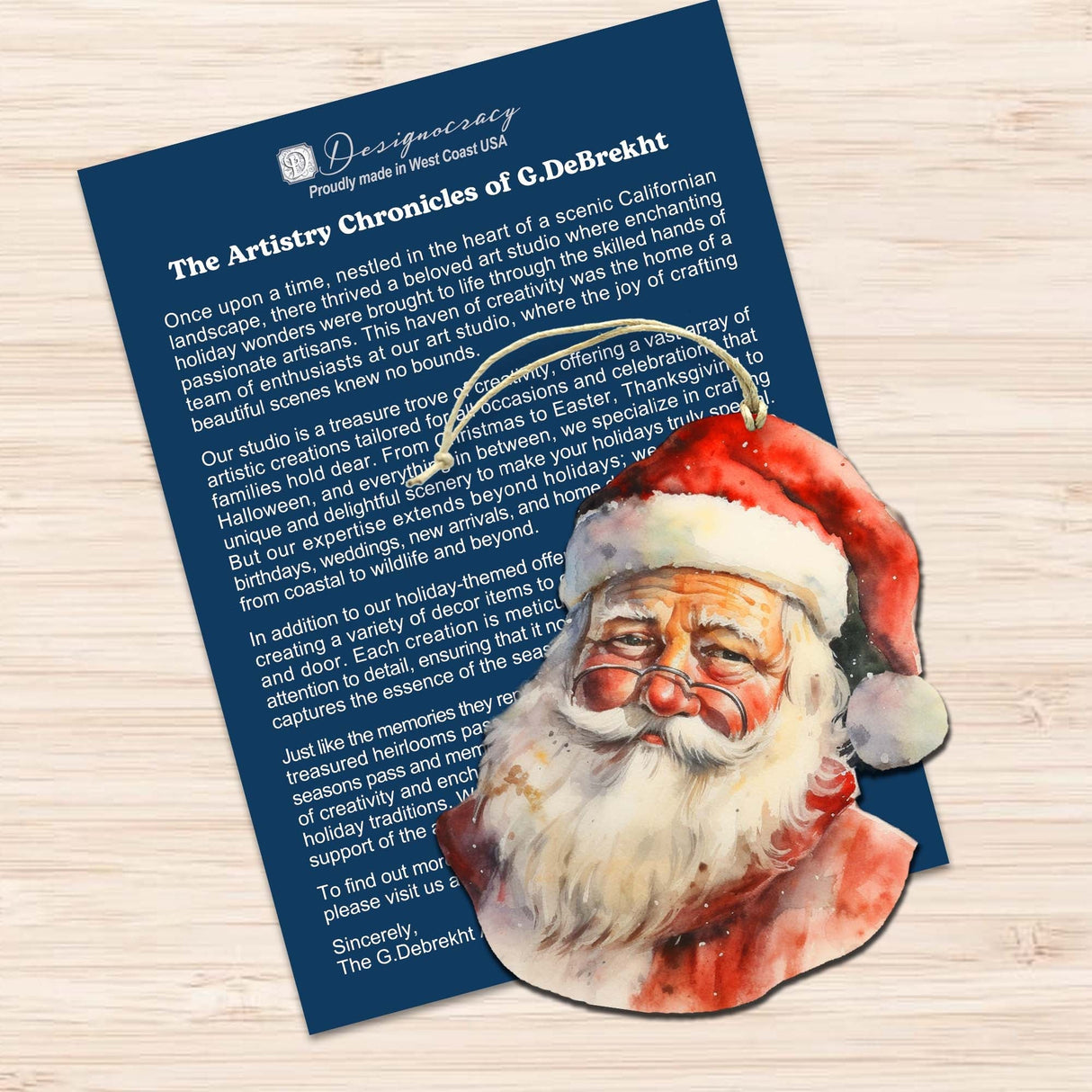 Jolly Santa Faces Decorative Wooden Ornaments Set of 3 by G. Debrekht - Christmas Decor - 8091045-S3