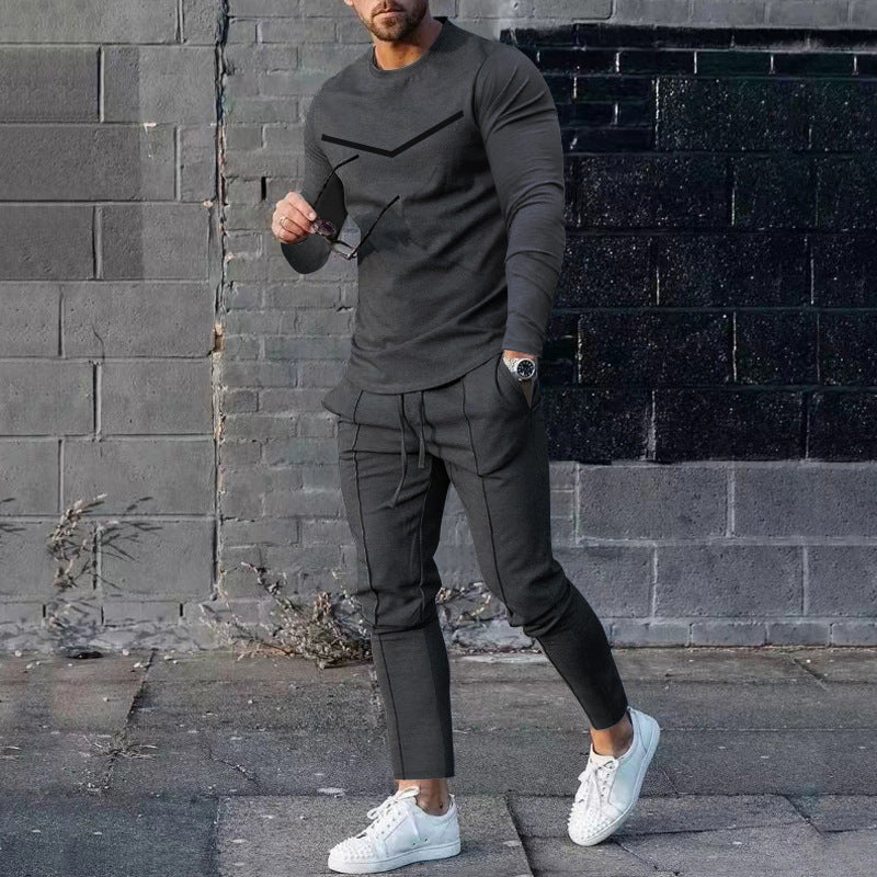 Round Neck Long Sleeve T-shirt Trousers Suit Men - Lootquake