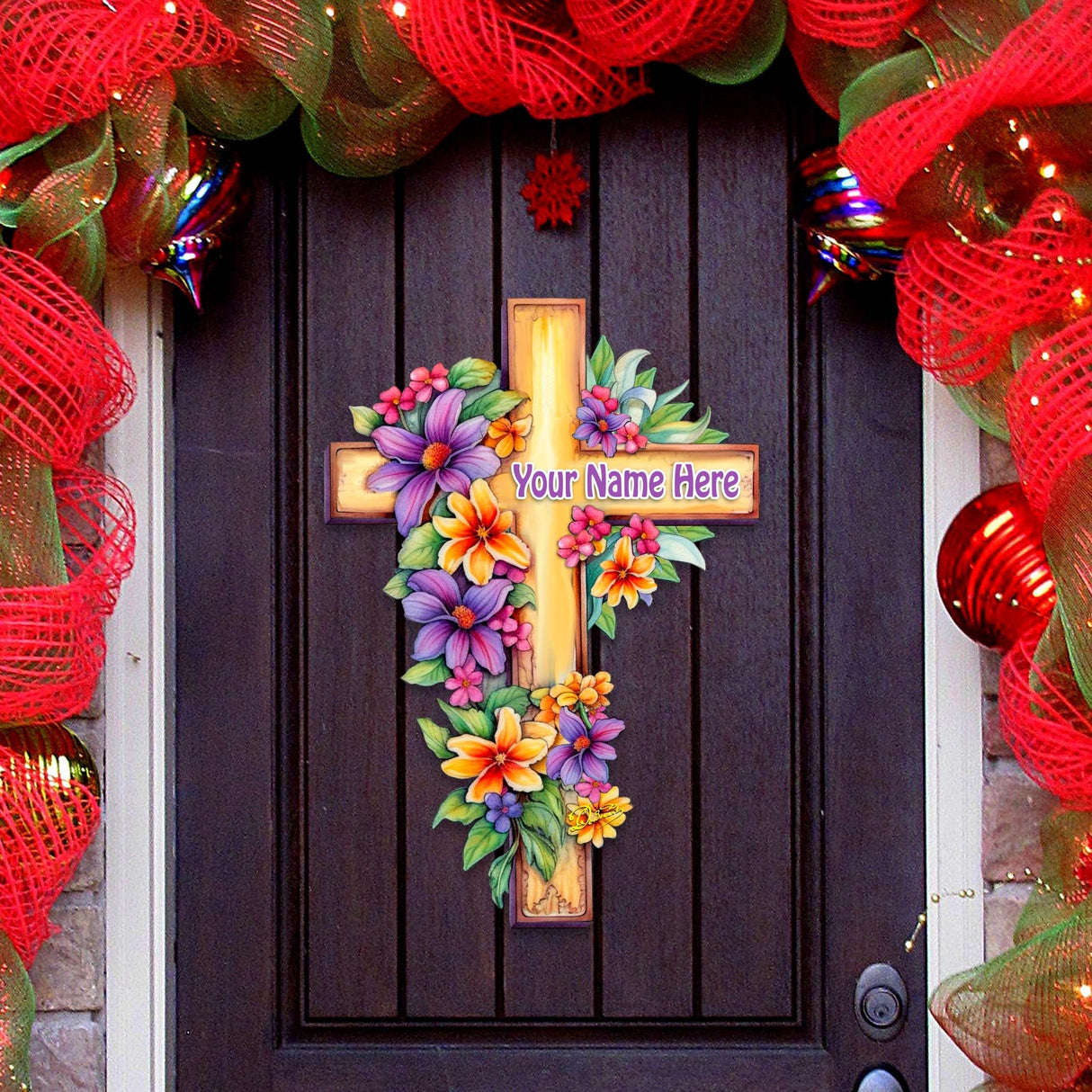 Personalized Garden Serenity Cross Holiday Door Decor by G. Debrekht - Easter Spring Decor - 8688168-2HC