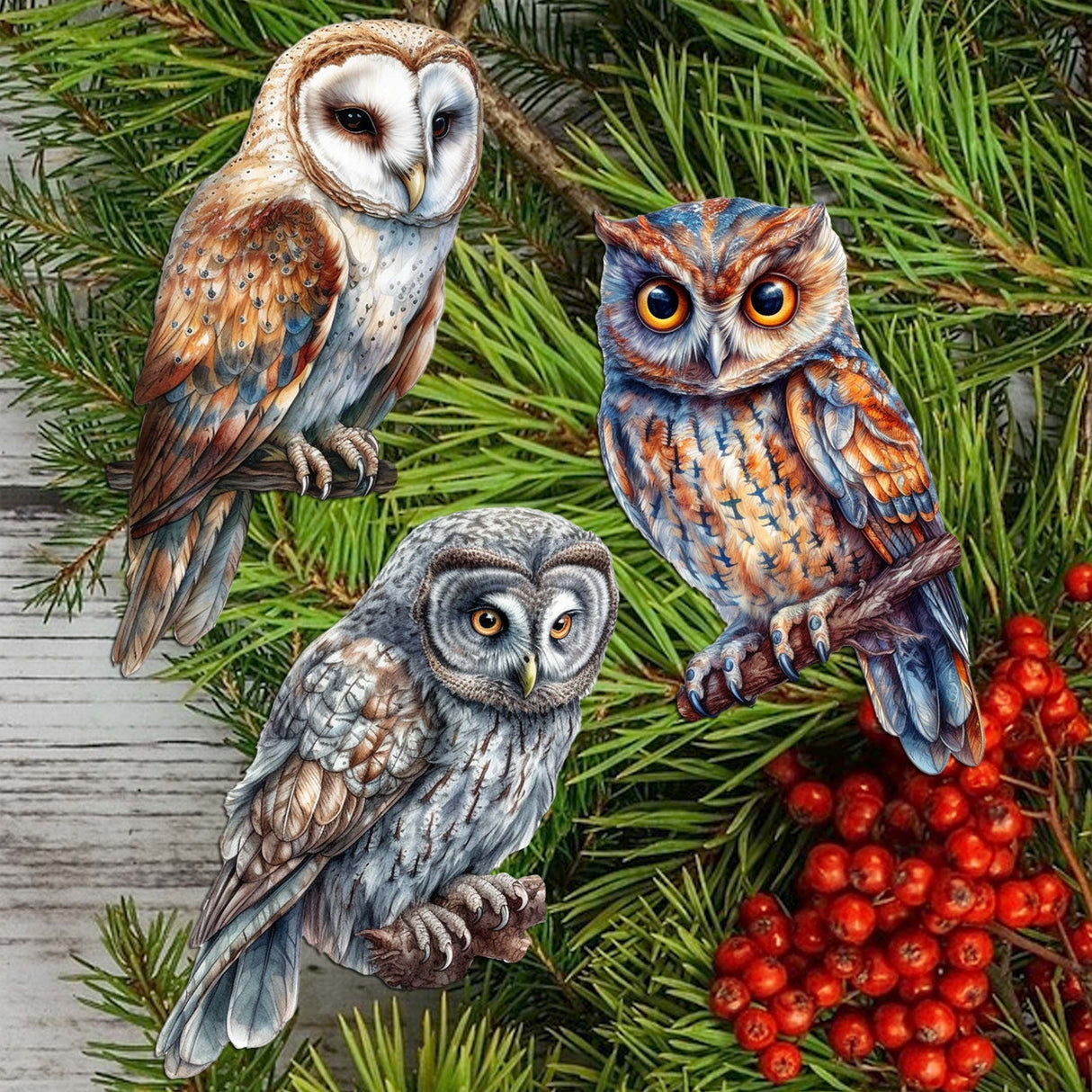 Night Owls Decorative Wooden Clip-on Ornaments Set of 3 by G. Debrekht - Wildlife Decor - 8091004C-S3