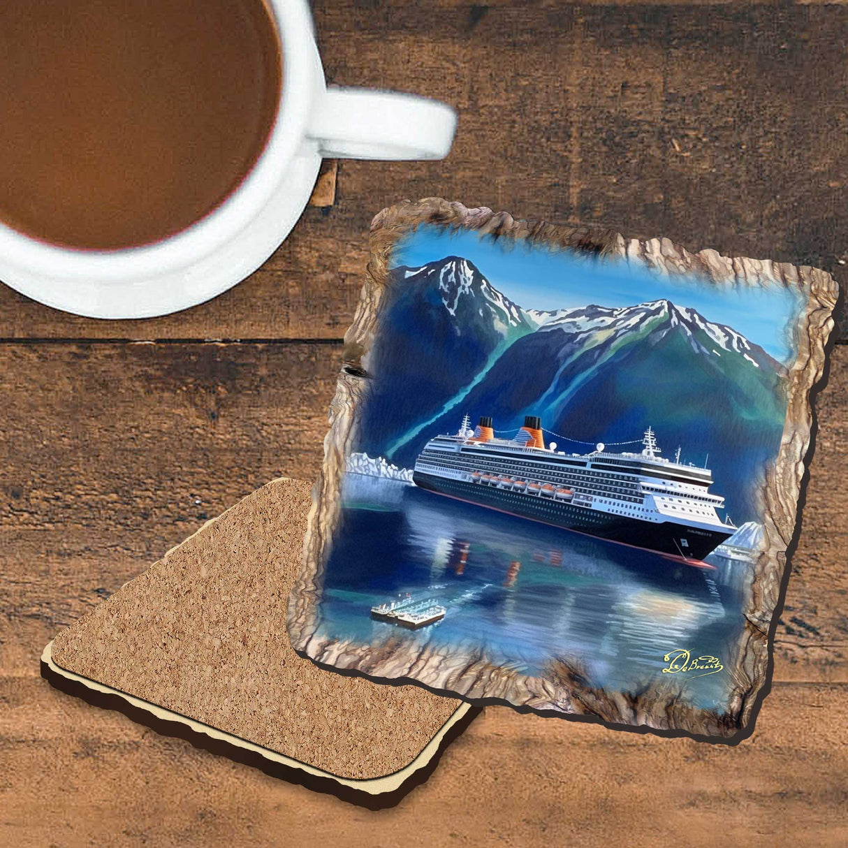 Cruise Ship Wooden Cork Coasters Gift Set of 4 by Nature Wonders Coastal Nature Wildlife Decor - 95392C-S4