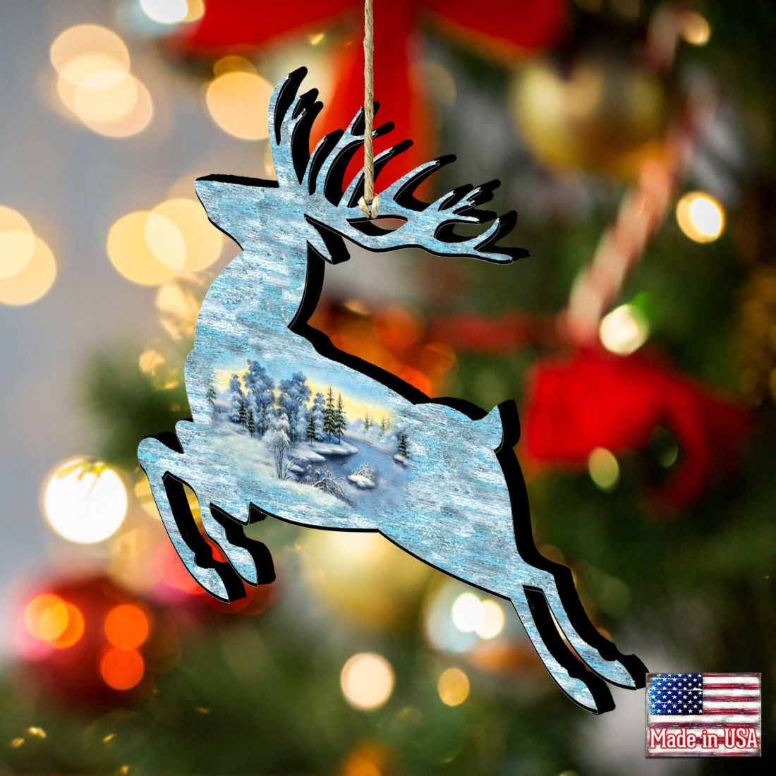 Prancing Deer Wooden Ornaments by G. DeBrekht - Wildlife Holiday Decor - 8198211-1