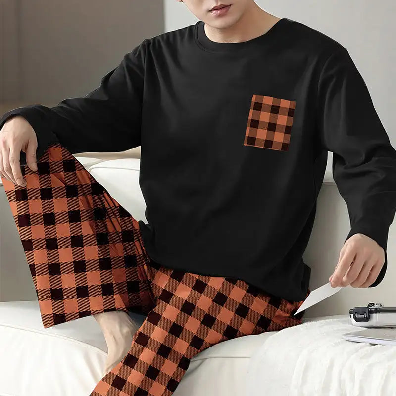 Ice Silk Long Sleeve Long Pants Men's Pajama Set - Lootquake