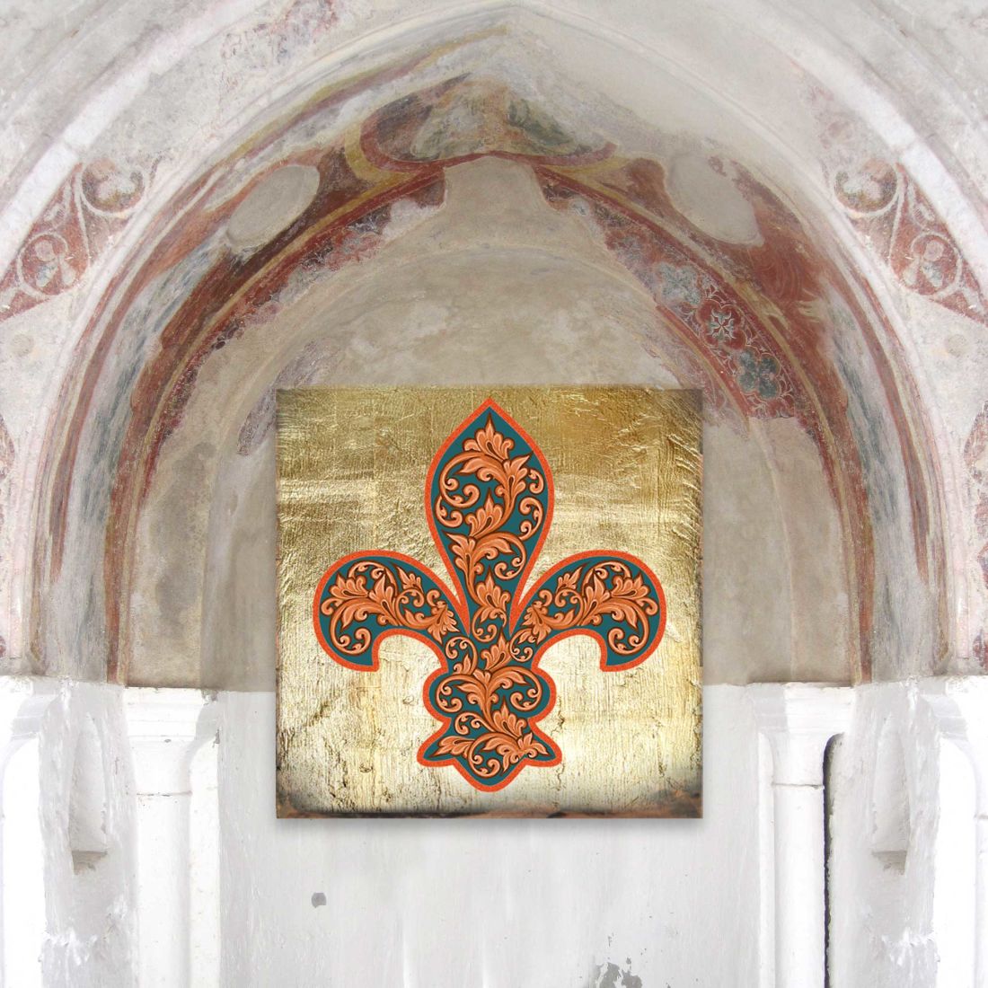 Cross Fleur-de-lis Wooden Gold Plated Wall Art by Museum Icon - Celtic Decor - 850442-09