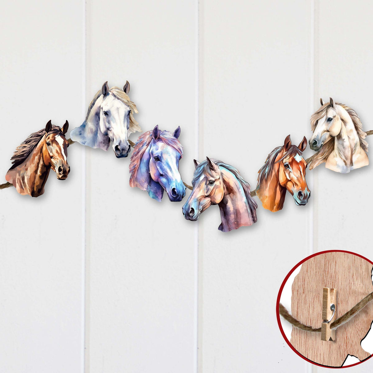 Juego de 6 adornos decorativos de madera con forma de caballo, de G. Debrekht - Decoración navideña - 8090039C-S6