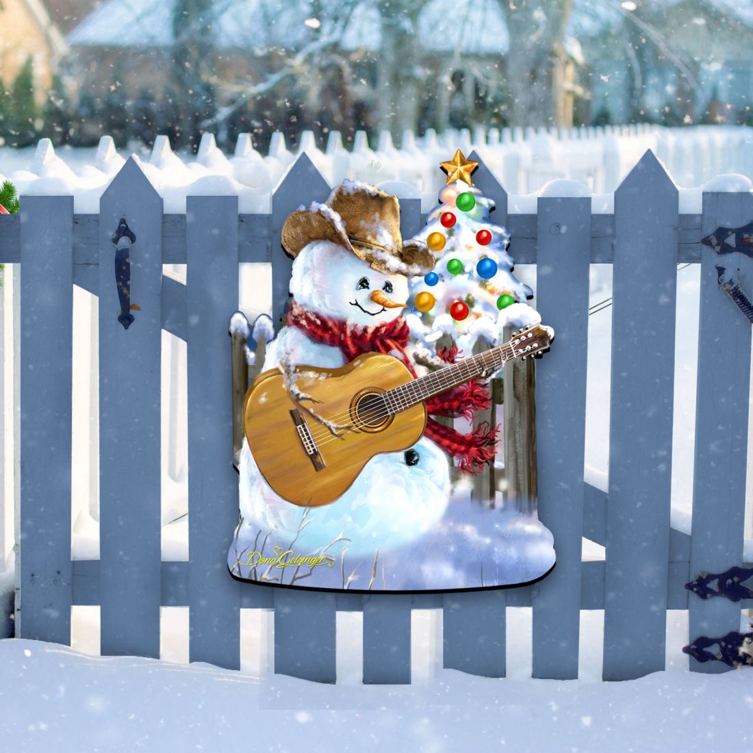Guitar Rocker Snowman Christmas Door Decor by D. Gelsinger - Christmas Santa Snowman Decor - 8121120H-1531