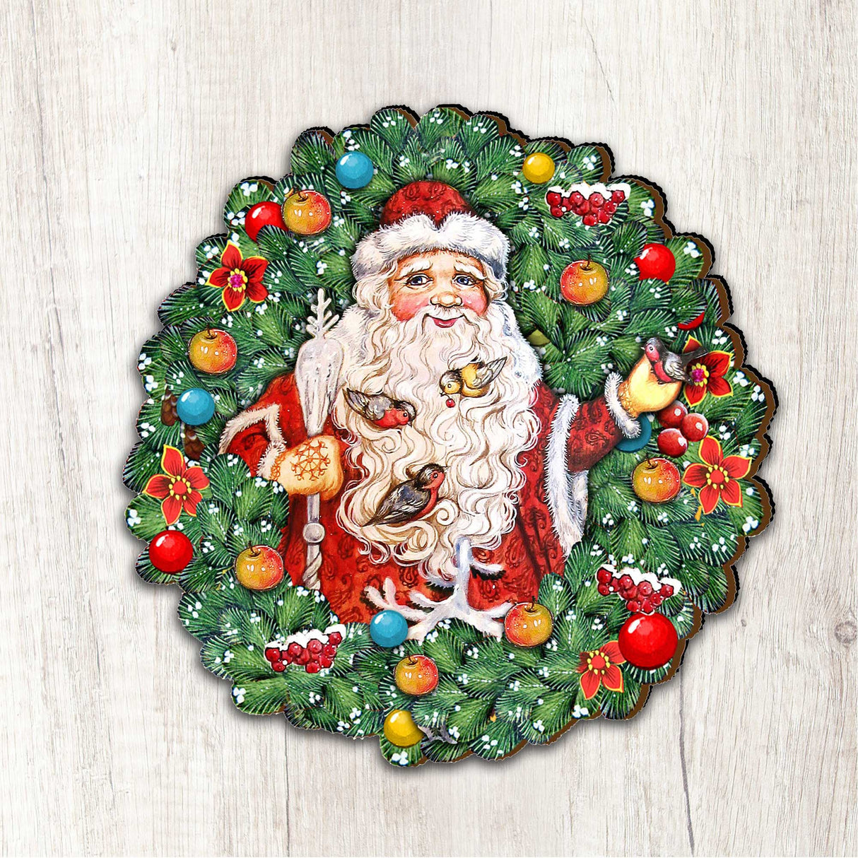 Corona de Papá Noel con pájaros para puerta, de G. DeBrekht - Decoración navideña de Papá Noel y muñeco de nieve - 8185320H
