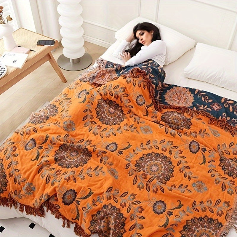 Couverture en coton ultra-douce et respirante « Peluche Perfection » avec pompons – Polyvalente pour toutes les saisons, lavable et séchable en machine