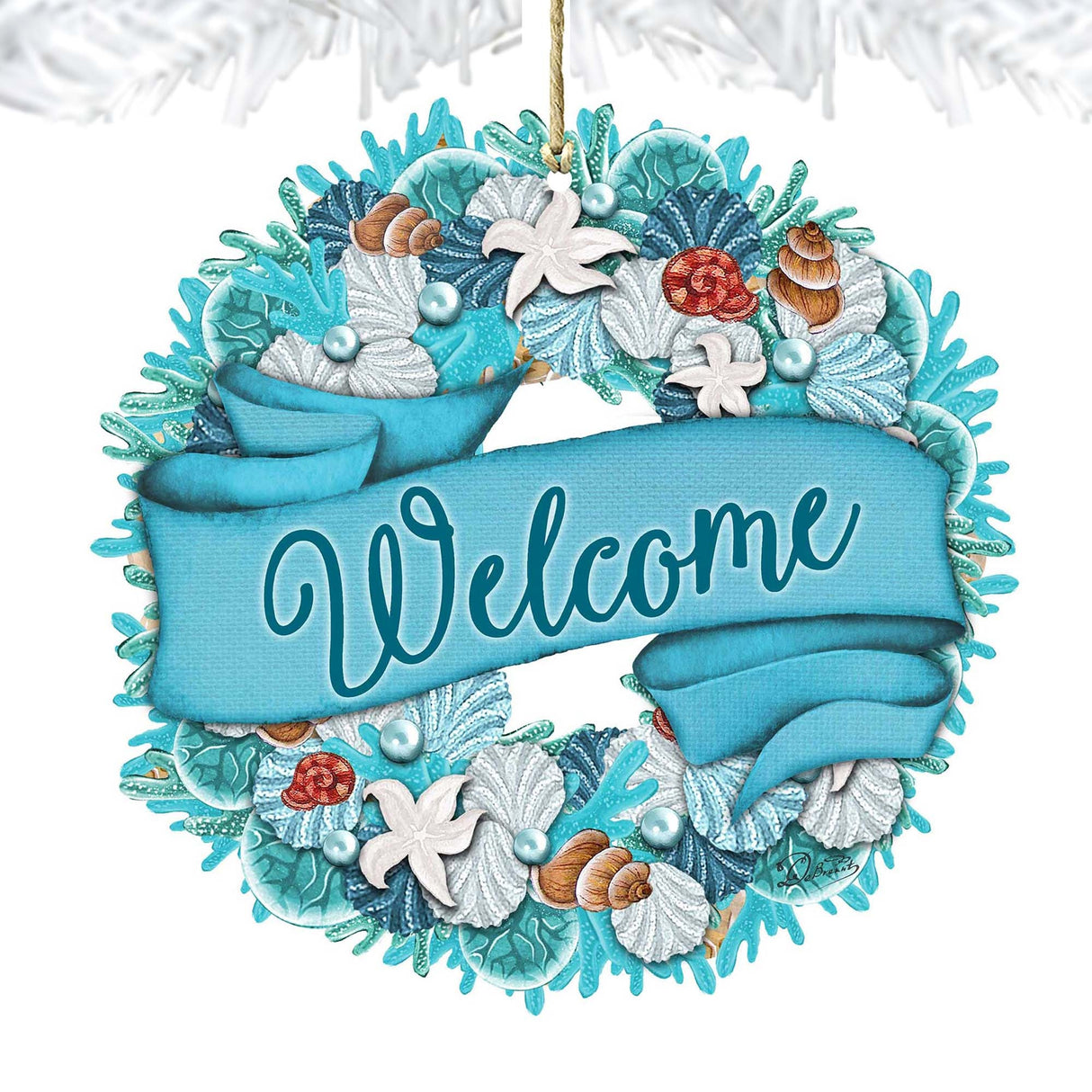 Coastal Wreath Wooden Ornaments by G. DeBrekht - Coastal Holiday Decor - 8185306-2