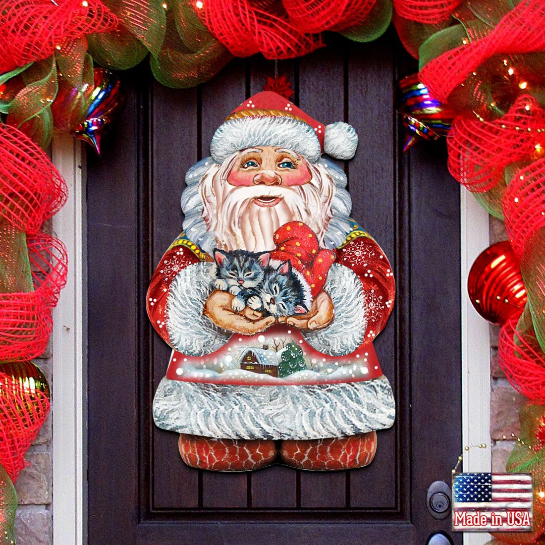 Kitten Holiday Santa Christmas Door Decor by G. DeBrekht - Christmas Decor - 8117808H