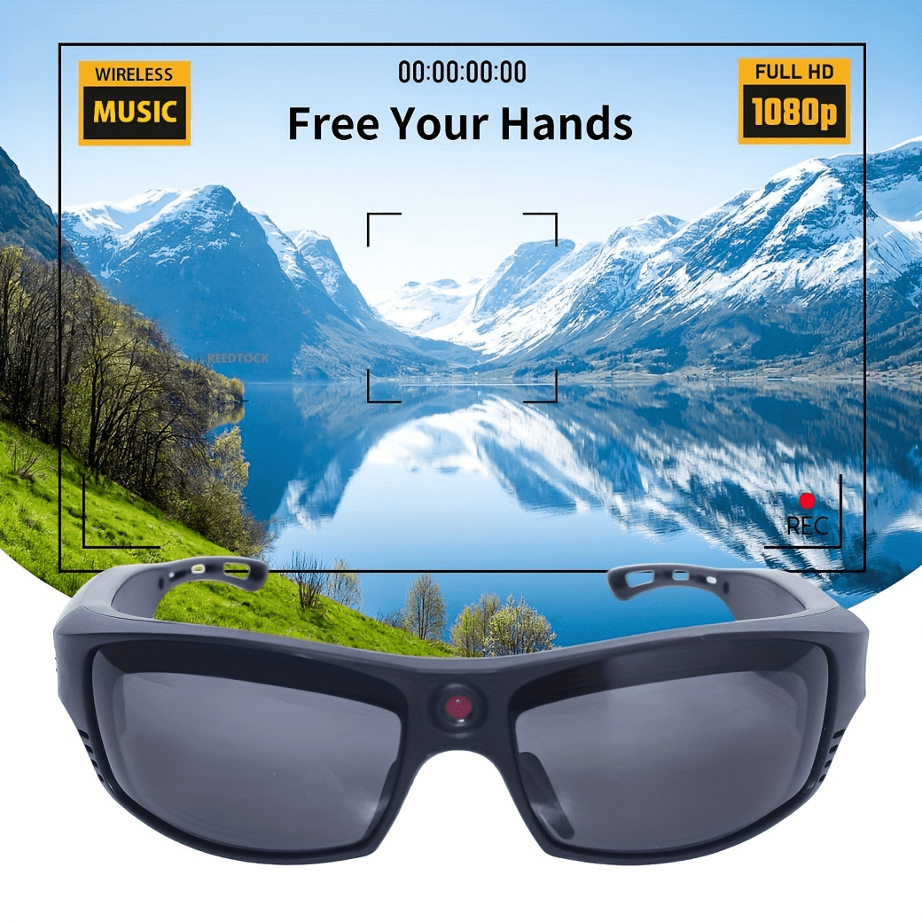 Smart Video Glasses 1080P HD Camera Glasses with Wireless Headset, Open Ear Speaker, AI Real-Time Translation Support 110+ Languages 102° Wide-angle, Sports Outdoor Glasses for Biking, Skiing, Motorcycling, Fishing