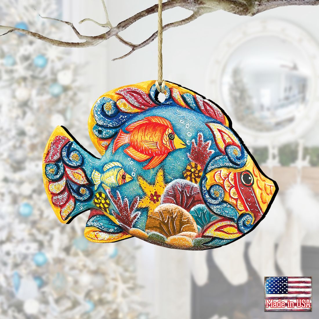 Tropical Fish Christmas Wooden Ornaments by G. DeBrekht - Coastal Holiday Decor - 8126121