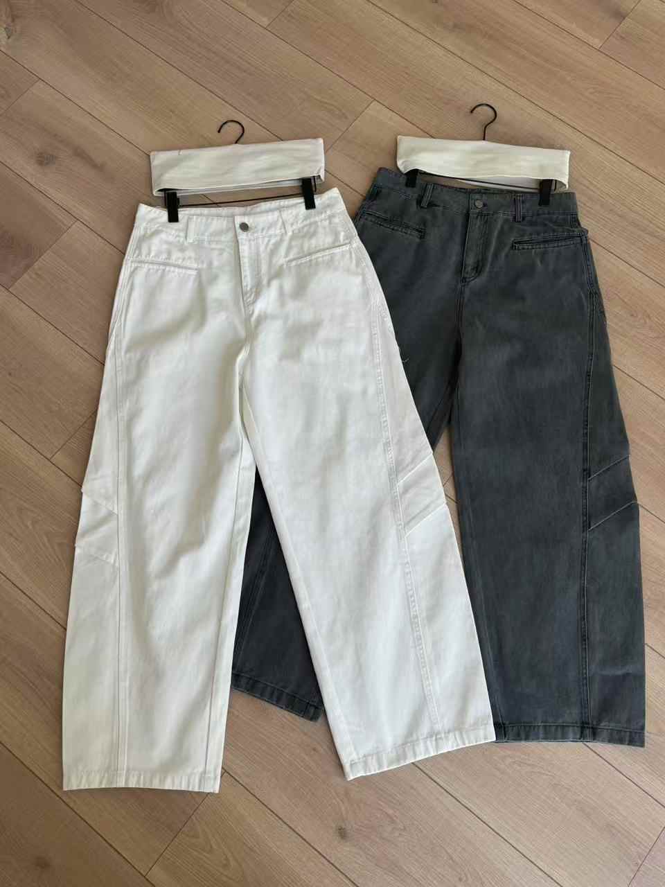 Three-dimensional Cut Pleated Washed All-match Matchet Pants White Unifrom Casual Jeans - Lootquake