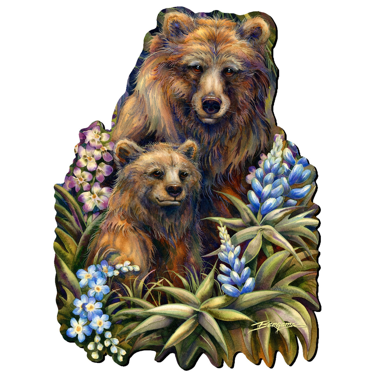 Grin & Bear it - Arte mural de madre y cachorro oso grizzly de J. Bergsma - Decoración navideña de vida silvestre - 8591947W-JB