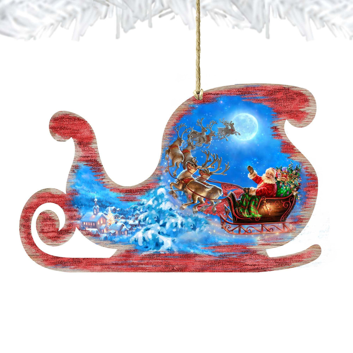 Adornos de madera "Vuelo Mágico de Papá Noel" de Gelsinger - Decoración navideña de muñeco de nieve de Papá Noel - 8161020-1314