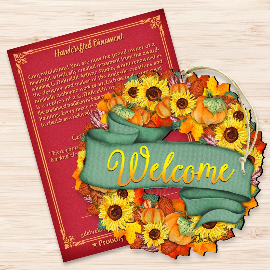 Flower Fall Wreath Wooden Ornaments by G. DeBrekht - Thanksgiving Halloween Decor - 8185305-2