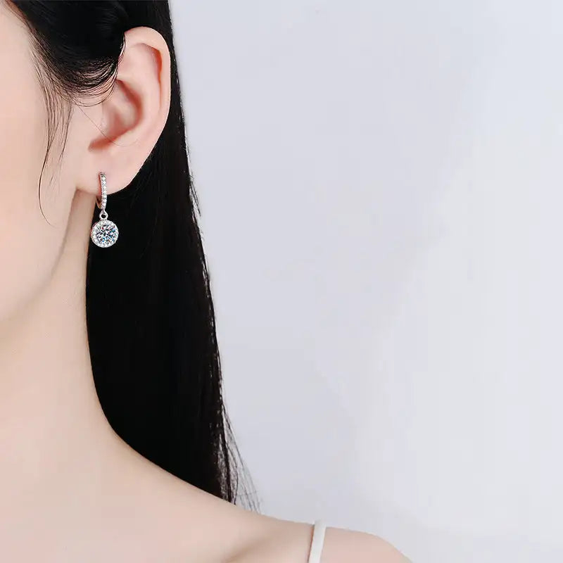 Moissanite Tassel Princess Round Bag 1 Karat Silver Earrings - Lootquake