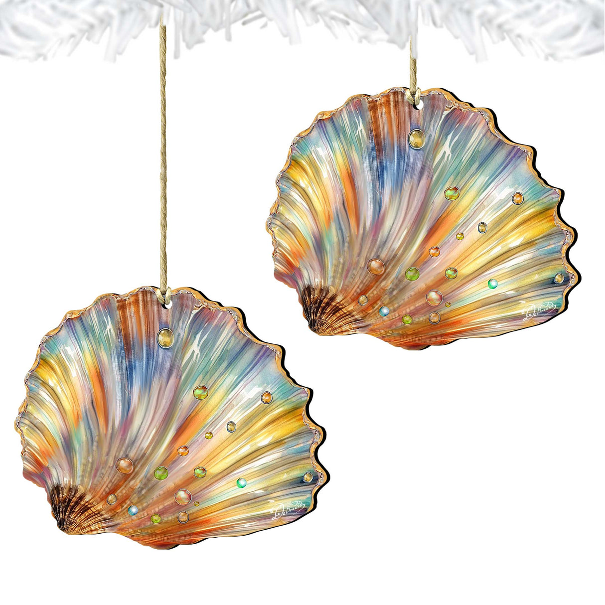Coastal Christmas Decor - Rainbow Shell Wooden Ornaments by G.Debrekht Coastal Holiday Decor - 8688196
