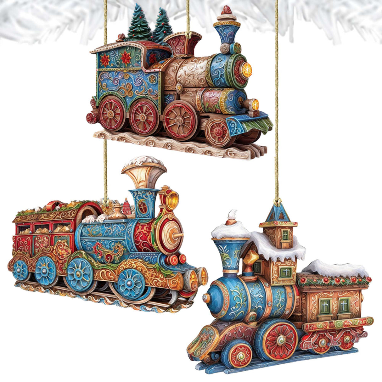 Christmas Train Wooden Ornaments Set of 3 by G. Debrekht - Christmas Decor - 8100198S3