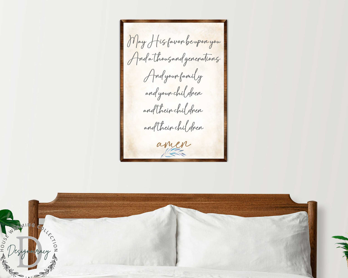 Blessing Quote Sign- May His Favor Be Upon You - Housewarming gift - Gift for newlyweds - Bible Verse scripts - Christian sign decor - Wedding gift - Blessing sign - Living room decor - 310353