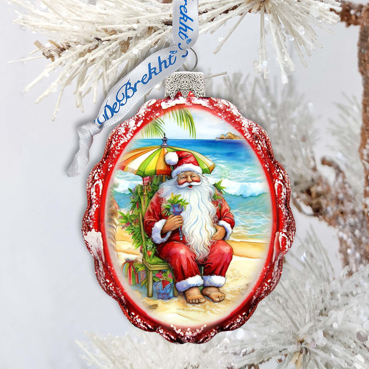 Nautical Christmas Decor - Santa on the Beach Keepsake Glass Ornaments by G. Debrekht - Christmas Decor - 777413