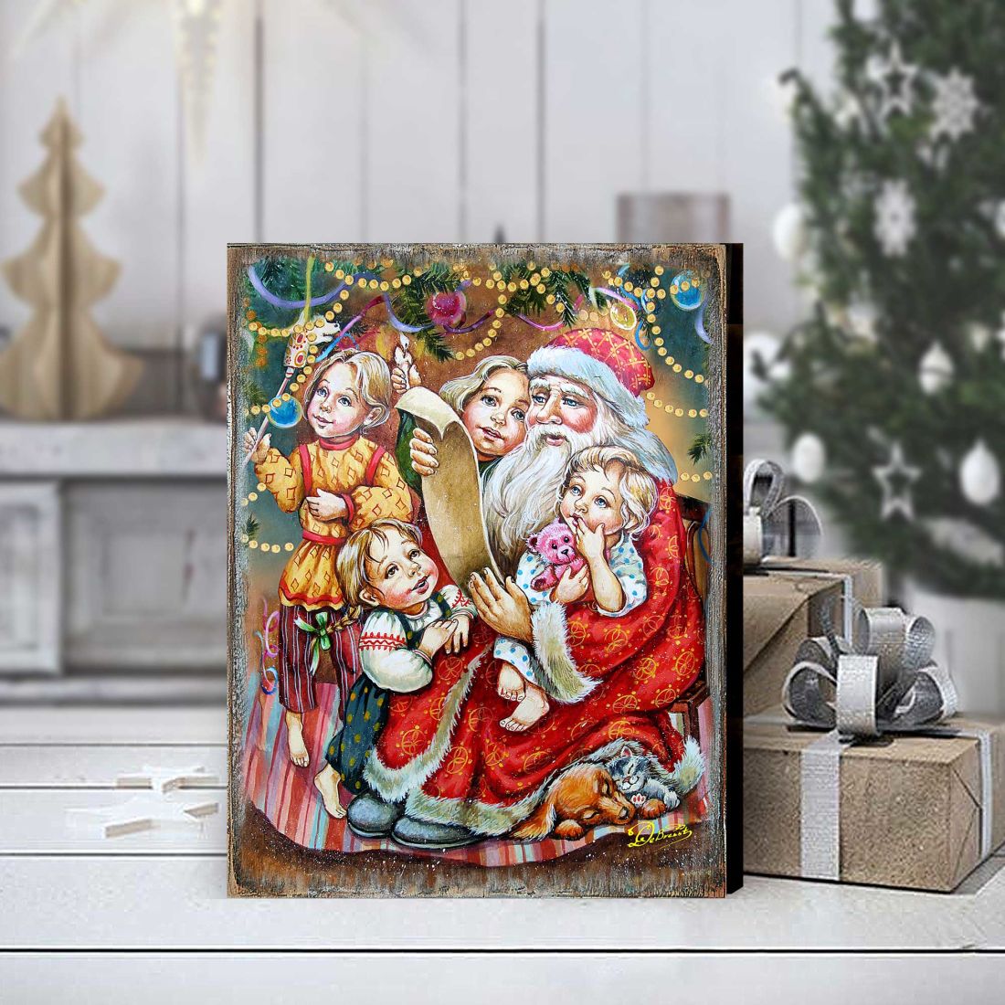 Lista de deseos: Arte mural de madera de Papá Noel de G. DeBrekht - Decoración navideña de muñeco de nieve de Papá Noel - 81291311B