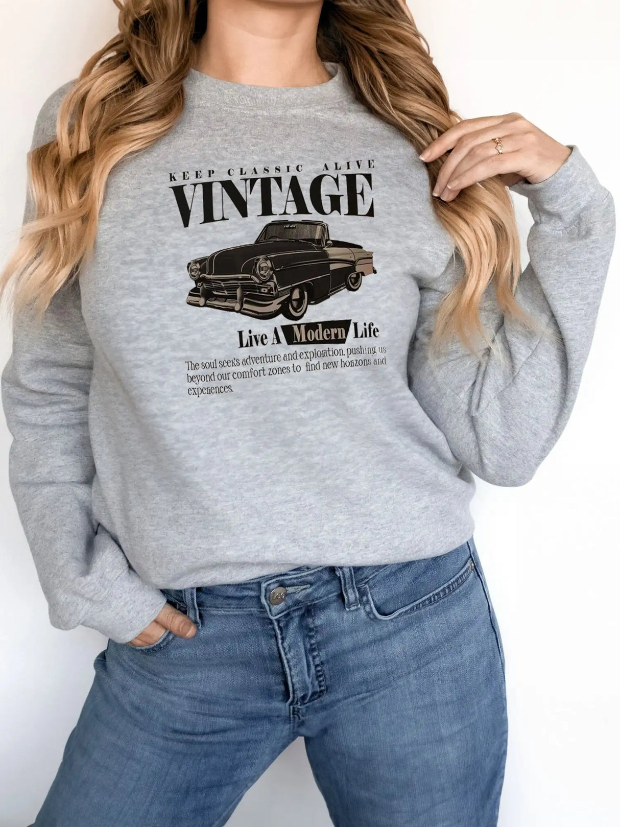 Women's Fashionable Solid Color Printed Long Sleeved Sweatshirt - Lootquake