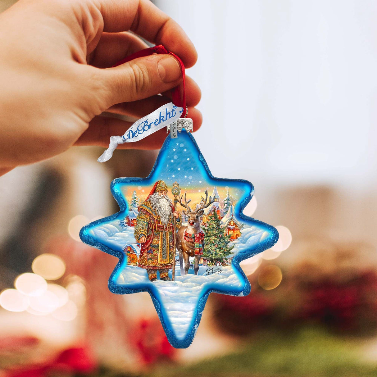 Adorno de cristal con forma de Papá Noel y reno de G. Debrekht - Decoración navideña de Papá Noel y muñeco de nieve - 755-050