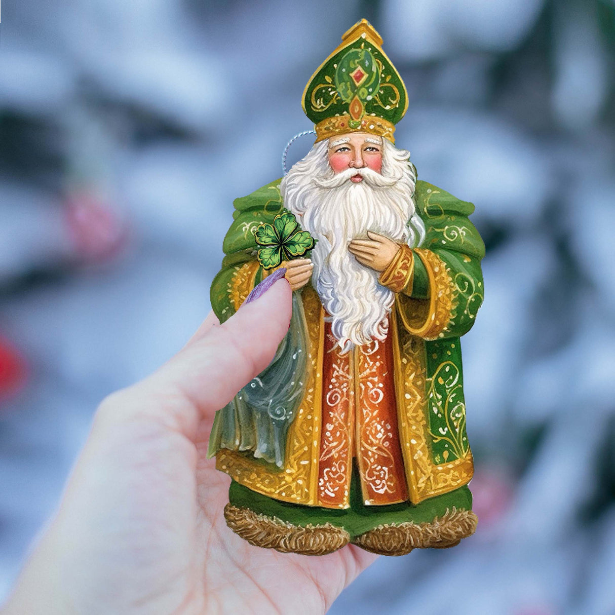 Santas Around the World - Irish Inspired Santa - Wooden Ornaments Set of 3 by G. DeBrekht Christmas Santa Snowman Decor - 8091306S3