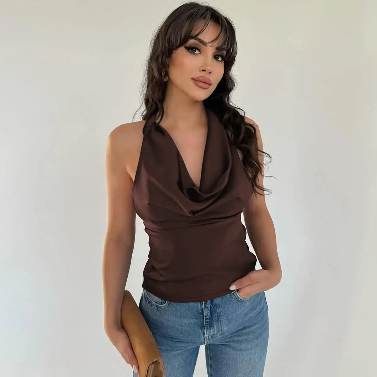 Women's Halter Backless Tank Vest Fashion Solid Color Slim Fit Tied Tube Top - Lootquake