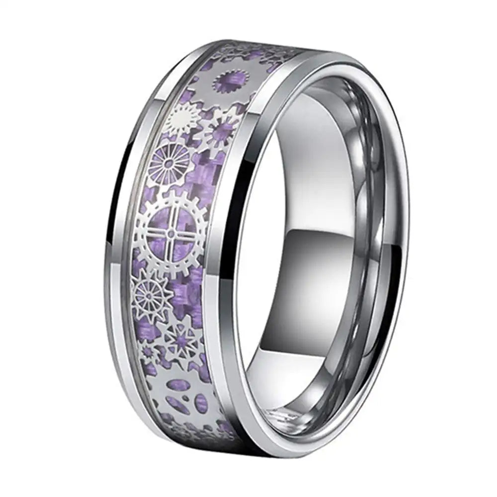 Stainless Steel Purple Gear Patch Ring For Men - Lootquake