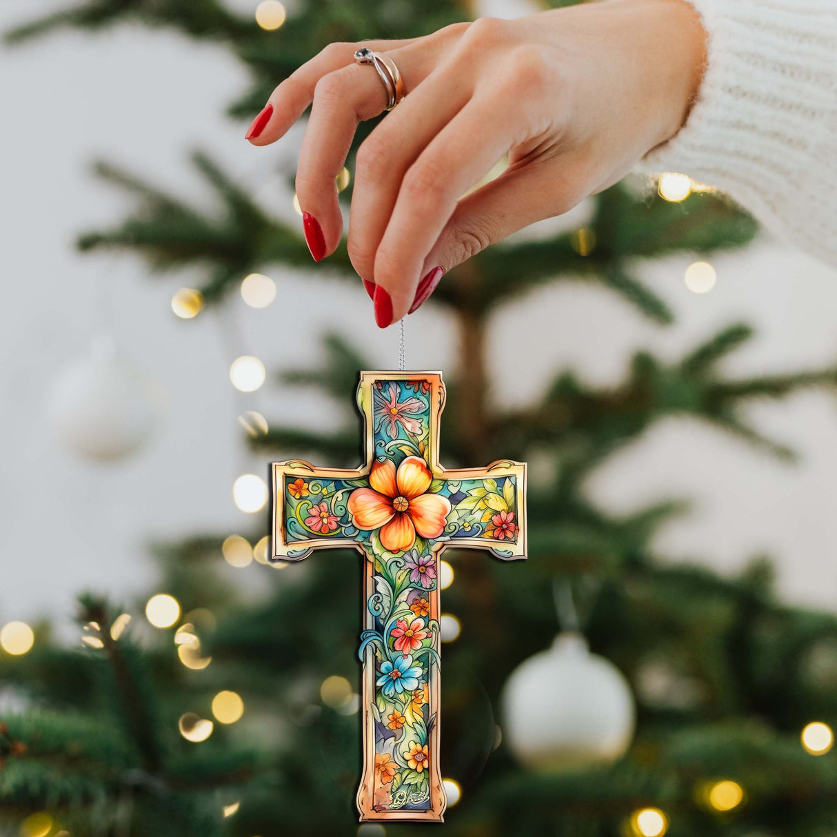 Blossom Cross Wooden Ornaments by G. DeBrekht Easter Spring Decor - 8688165