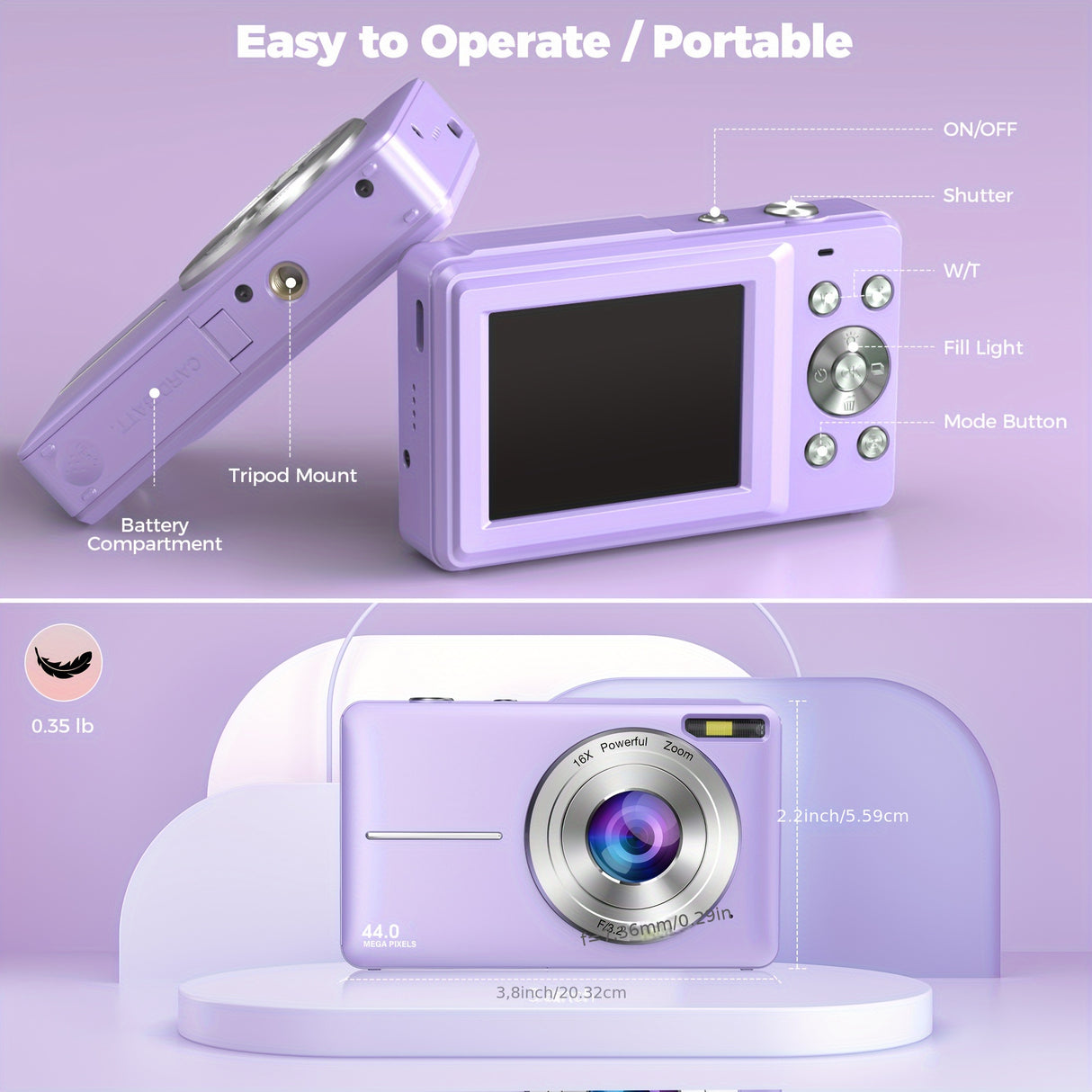 Cámara digital HD para vlogs: Zoom digital 16x, 1080P, cámara digital HD, pantalla LCD de 2,4 pulgadas, recargable, ideal para videoblogs, fotografía y webcam. Ideal para regalar en Acción de Gracias, Navidad y Año Nuevo.