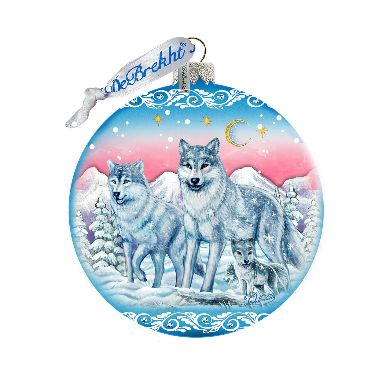 Guardian of Spirituality Wolves Ball Glass Ornament Limited Edition by G. DeBrekht - Christmas Decor - 73880