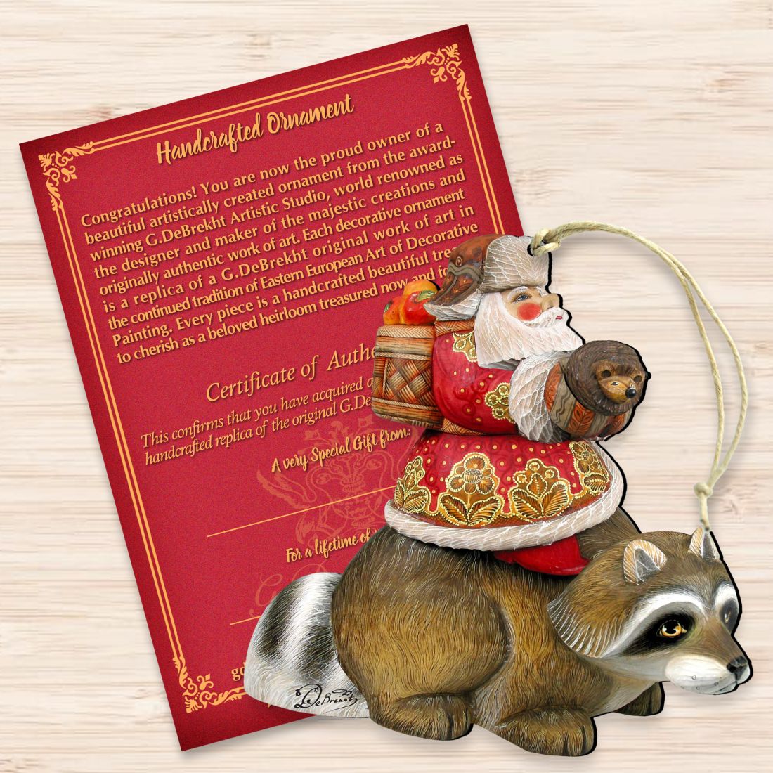 Adornos de madera de Papá Noel mapache de G. DeBrekht - Decoración navideña de muñeco de nieve de Papá Noel - 8121636