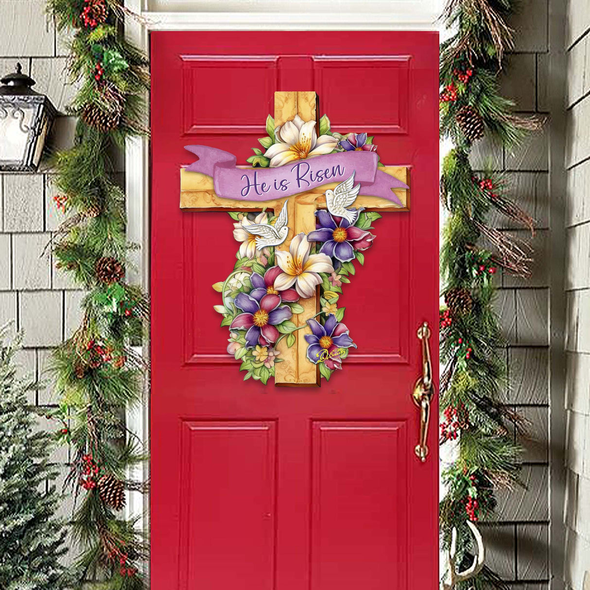 He is Risen Cross Holiday Door Decor by G. Debrekht - Easter Spring Decor - 8688162H
